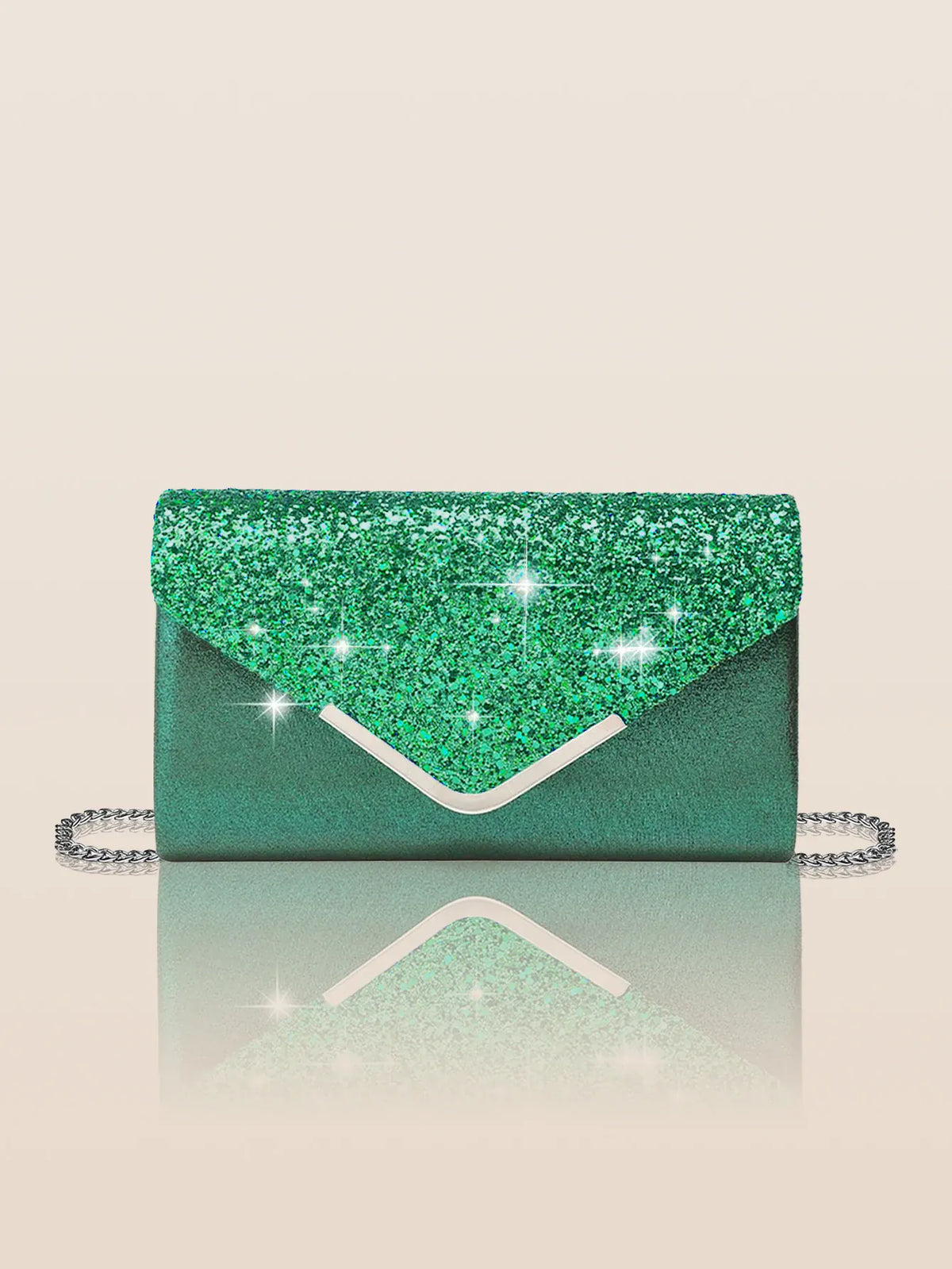 Dropshipman Green Glitter Bling Envelope Clutch Bag – Shiny Party & Wedding Dinner Handbag