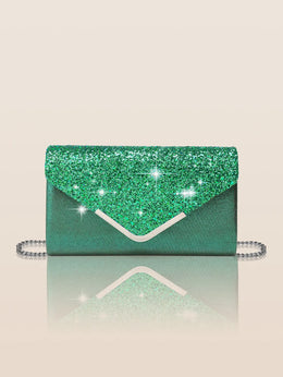 Dropshipman Green Glitter Bling Envelope Clutch Bag – Shiny Party & Wedding Dinner Handbag