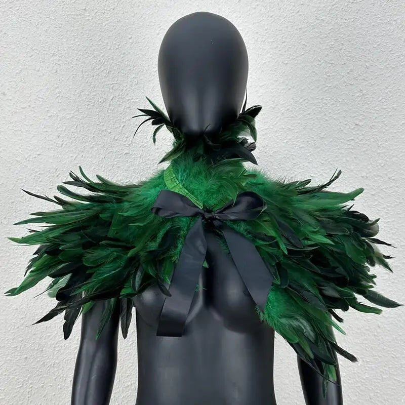 KissICON green Halloween Makeup Ball Feather Party Costume Cloak Fake Collar Role Play
