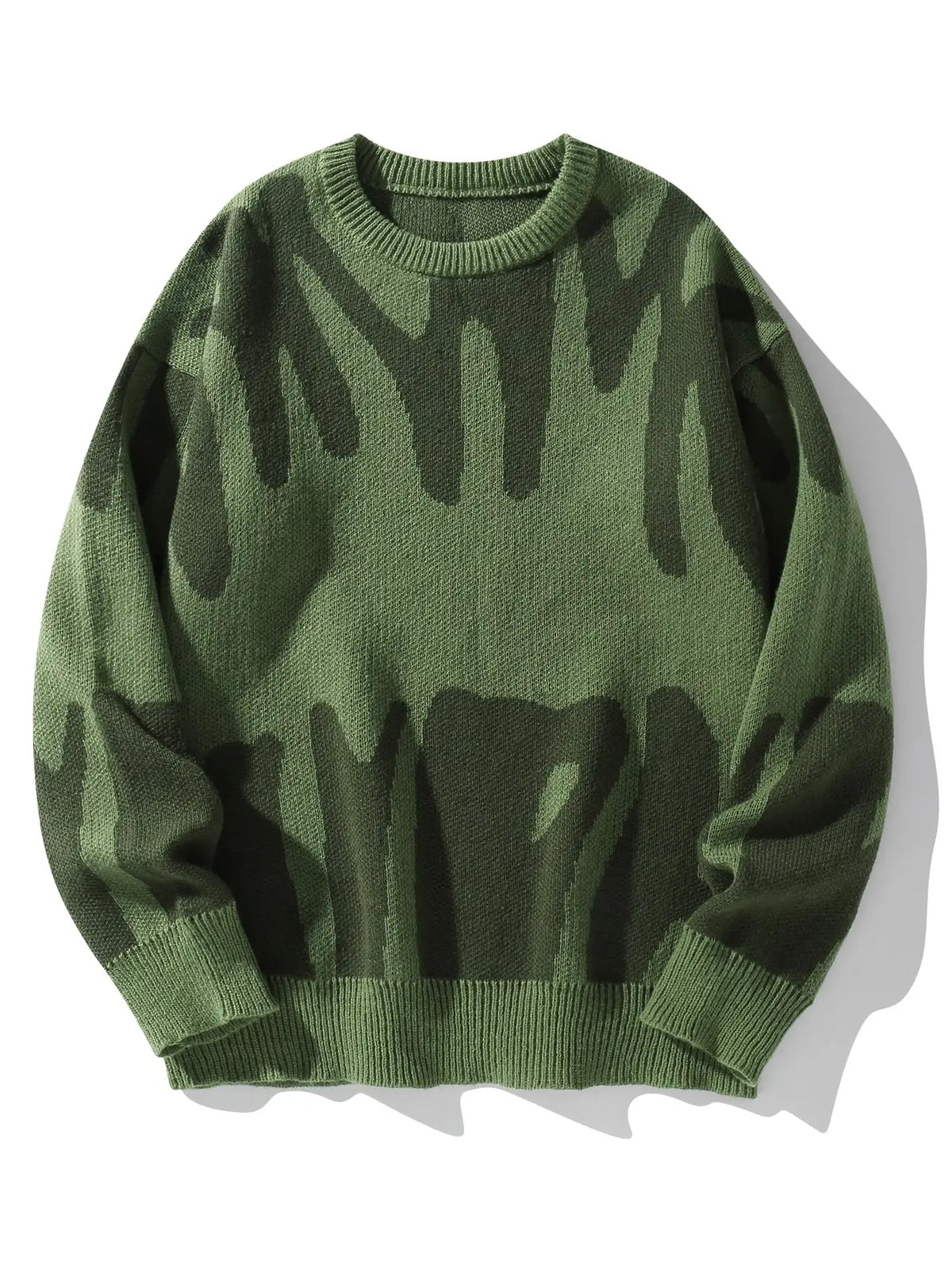 KissICON green / L Trendy Irregular Jacquard ColorBlock Mens Pullover Sweater