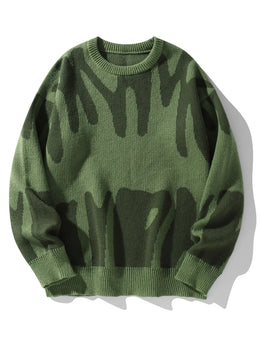 KissICON green / L Trendy Irregular Jacquard ColorBlock Mens Pullover Sweater