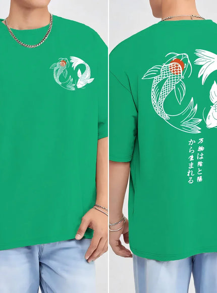 KissICON Green / M Harajuku Koi Cotton Tee Summer Style for Men