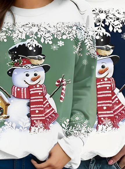 KissICON Green+Navy Blue / UK 18 Curve Snowman Christmas Sweatshirt Twopiece Set