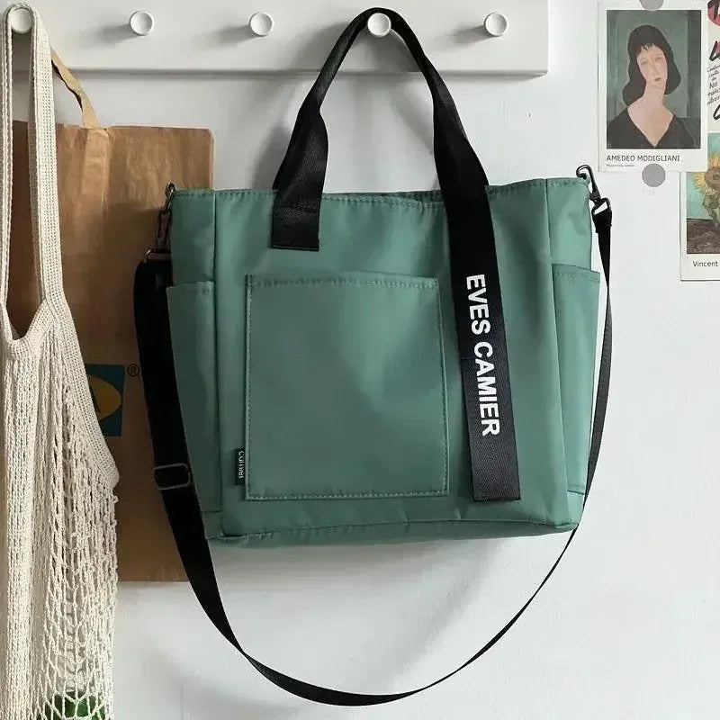 Dropshipman green New Casual Tote Large Capacity Shoulder Bag Nylon Waterproof Canvas Handbag Simple Fashion Messenger Bags For Schoolgirl