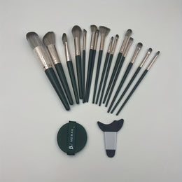 KissICON Green + Powder Puff + Auxiliary Device 17pc Green Pro Makeup Brush Set – W Storage