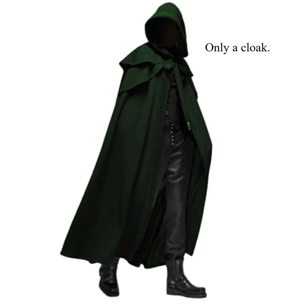 KissICON Green / S / Other Halloween Costume Adult Man Vintage Hooded Loose Black Cloak Gothic Cosplay Costume Fashion Party Costume Handsome Cool Court