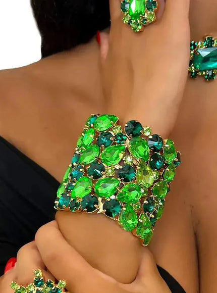 KissICON Green / Silver Crystal Hand Bangle Water Drop Rhinestone Bracelet