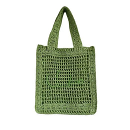 KissICON green Straw Woven Hollow Shoulder Three-dimensional Letter Tote