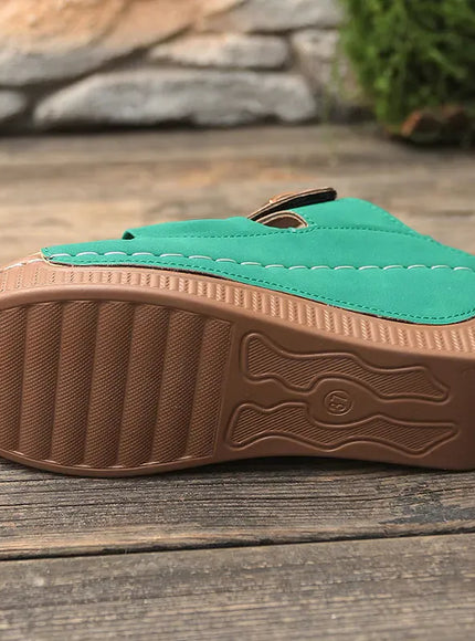 KissICON Green Thick Sole Wedges Sandals Women 2025 Summer