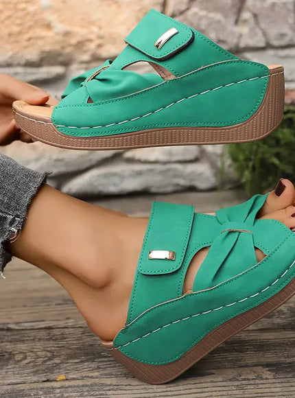 KissICON Green Thick Sole Wedges Sandals Women 2025 Summer