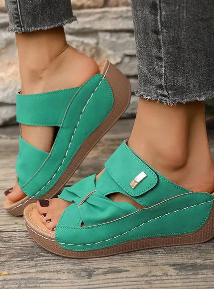KissICON Green Thick Sole Wedges Sandals Women 2025 Summer
