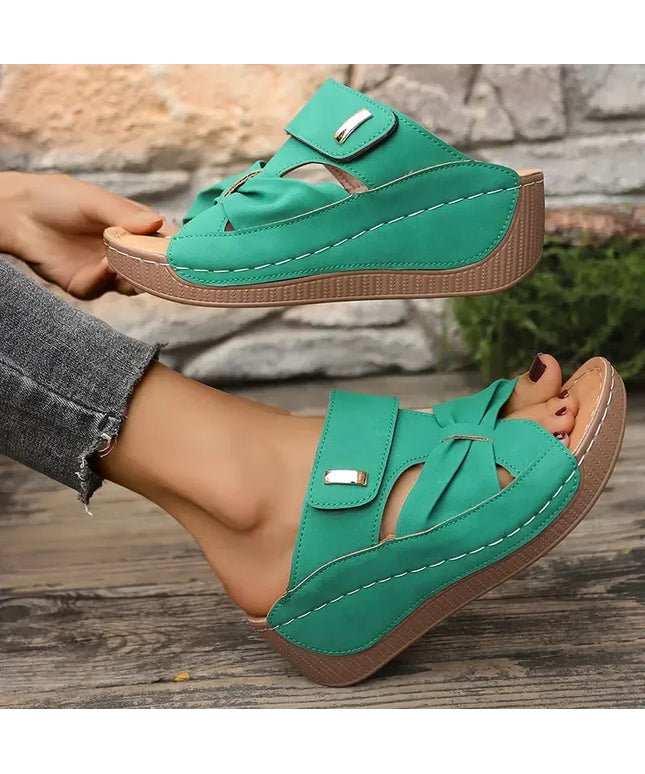 KissICON Green Thick Sole Wedges Sandals Women 2025 Summer