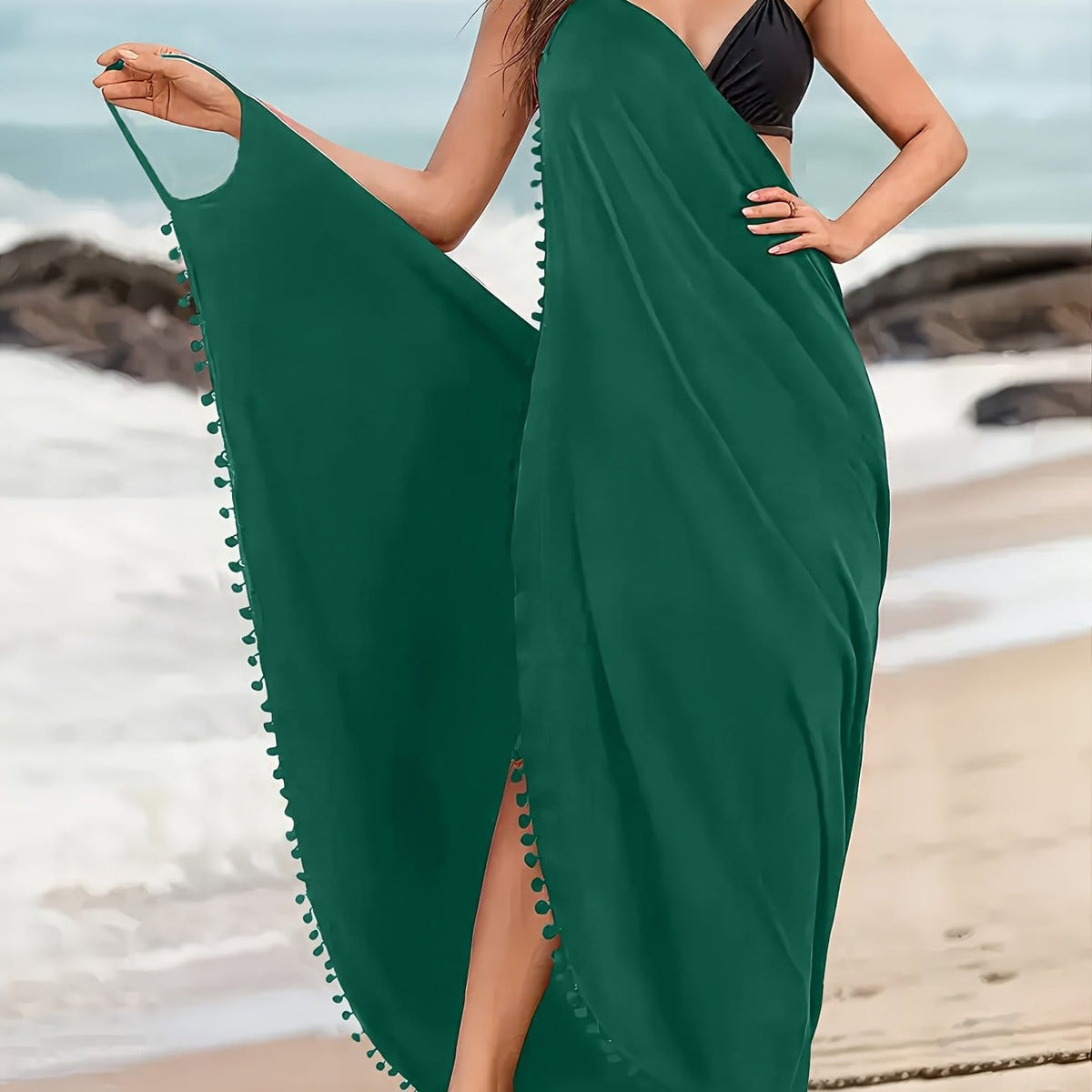 KissICON Green / UK 16/18 Elegant Curve Cross Neck Backless Beach Maxi Dress