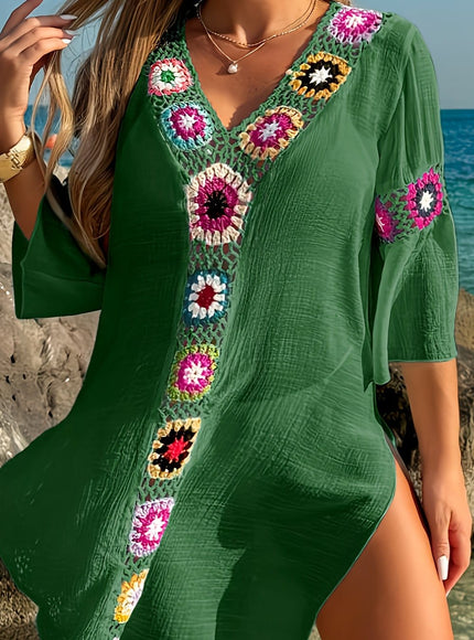 KissICON Green / UK 16 Moxdo Boho Floral V-Neck Maxi Beach Dress