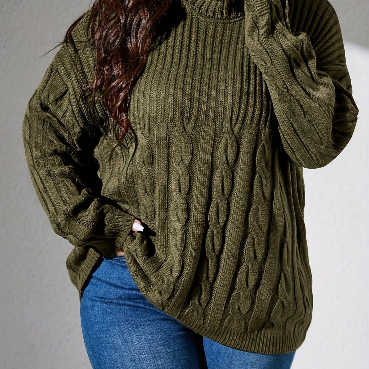 KissICON Green / UK 16 Plus Size - Elegant Olive Green Pullover Sweater