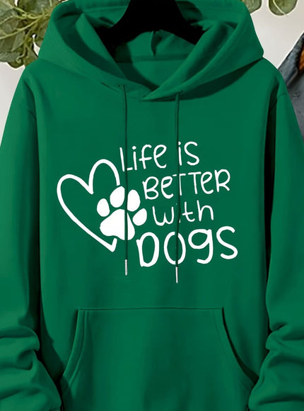 jkthpu-45 Green / UK 16 Plus Size "Life Is Better With Dogs" Pattern