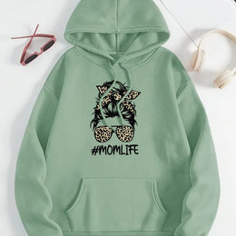 jkthpu-45 Green / UK 16 Women's Casual Beige Hoodie with Stylish Mom Life