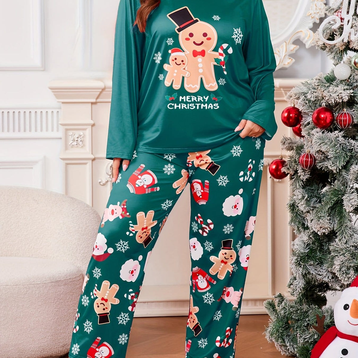 KissICON Green / UK 18 Cozy Curve Gingerbread Santa Pjs