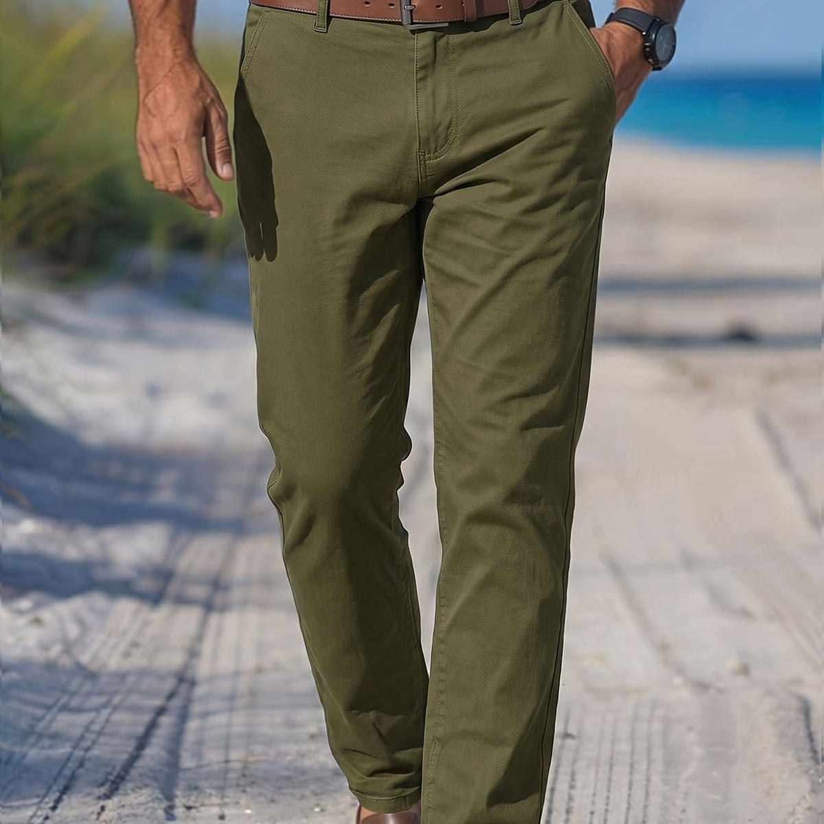 KissICON Green / UK 28 Silky Ice Fiber WrinkleFree Mens Business Casual Straight Pants