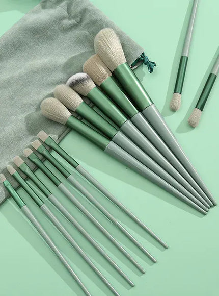 KissICON Green with bag KissIcon 13 Piece Makeup Brushes Set - Soft