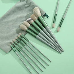 KissICON Green with bag KissIcon 13 Piece Makeup Brushes Set - Soft