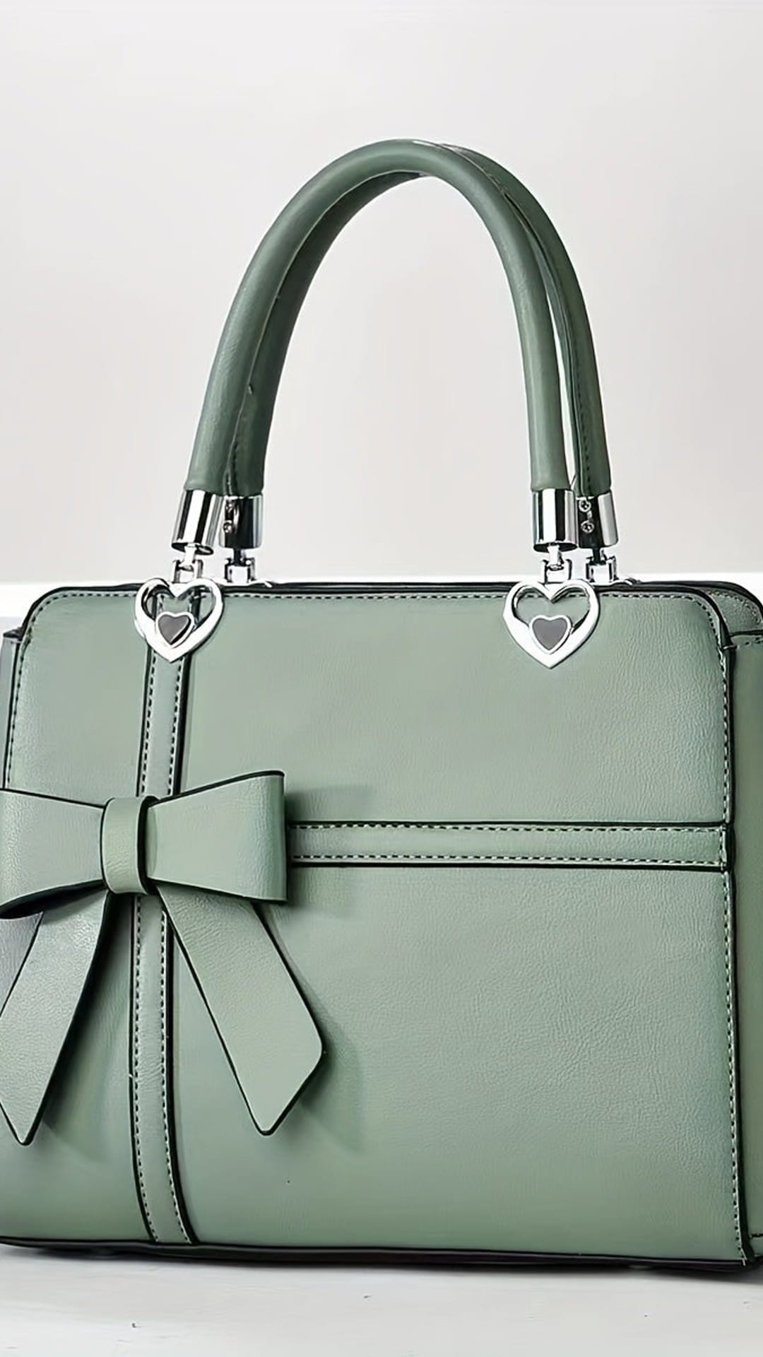 jkthpu-45 Green Women'S Chic Solid Color Handbag with Bow Accent, Adjustable Shoulder Strap, and Wristlet - Synthetic, Zip Closure, Casual Elegance, Versatile Tote for Everyday Use