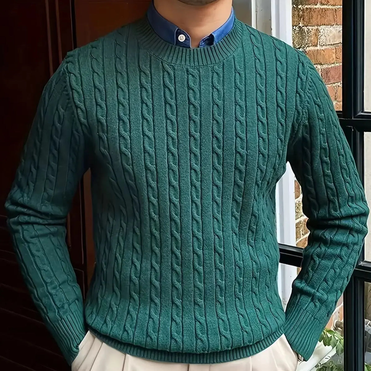 KissICON green / XXL Korean Style Mens Twist Knit Versatile SlimFit Base Layer