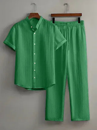 KissICON green / XXL Mens White Summer Travel Suit Short Sleeve  Pants