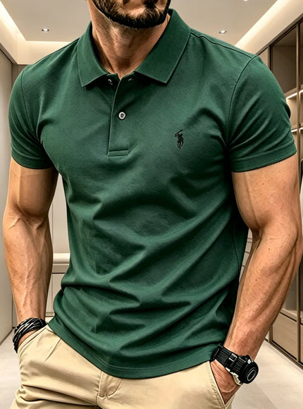 KissICON green11 / 4XL Mens Breathable Lapel Polo Shirt with Rider Embroidery