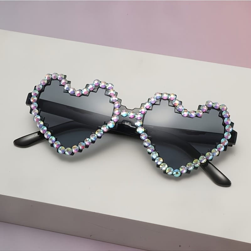 KissICON Eyewear Grey / 1pc Sapphire Heart Diamond Glasses Y2K Spicy BlingBling Party Style