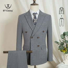 KissICON grey 2-pcs set / 4XL Luxury Light Brown TwoPiece Elegant Wedding Dinner Man Suit
