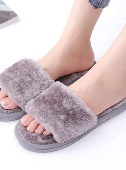 KissICON Grey / 38-39 1 Pair Women Slippers New Fashion Plush Shallow