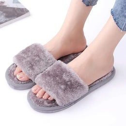 KissICON Grey / 38-39 1 Pair Women Slippers New Fashion Plush Shallow