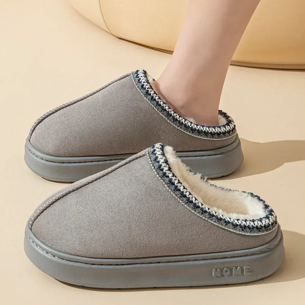 KissICON Grey / 40-41 Platform Fluffy Slippers Women House Flats Fashion Plush