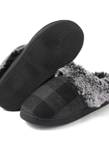 KissICON Grey / 44-45 Fashion Grid Pattern Fuzzy Slippers Women Closed Toe