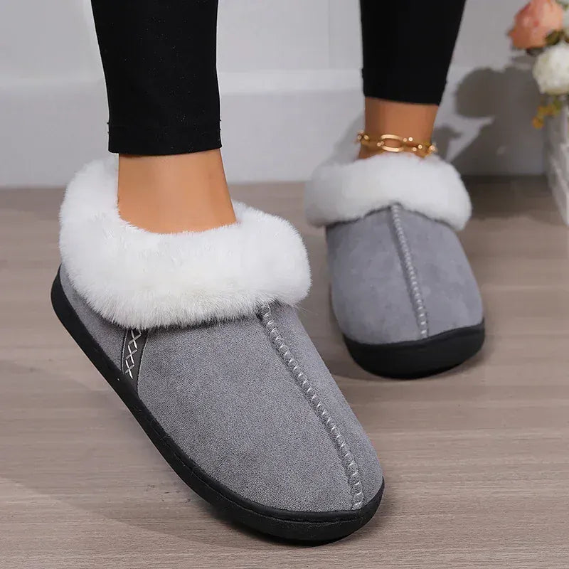 KissICON Grey / 44-45 Winter Warm Indoor Flurry Slippers Women Faux Suede