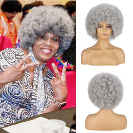 KissICON grey / 8inch Afro Kinky Curly Wig Elastic Cap