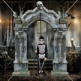 KissICON grey Halloween Skeleton Party Decorations Scary Tombstones Door Banner Creepy Bats Photo Booth Props Large Horror Graveyard Photograp