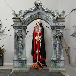 KissICON grey Halloween Skeleton Party Decorations Scary Tombstones Door Banner Creepy Bats Photo Booth Props Large Horror Graveyard Photograp