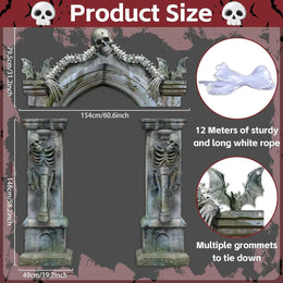 KissICON grey Halloween Skeleton Party Decorations Scary Tombstones Door Banner Creepy Bats Photo Booth Props Large Horror Graveyard Photograp