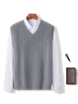 KissICON Grey / L Merino Wool Mens Thick Warm VNeck Sweater Vest
