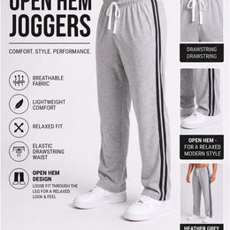 KissICON Grey / S Men's Striped Track Pants Casual Joggers Open Hem Athletic Sweatpants Comfortable Loose Fit Gym Running Trousers with Side Pockets | S to XXL sizes available UK