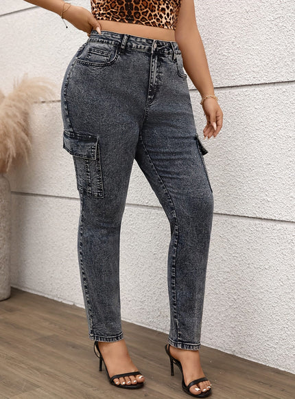 jkthpu-45 Grey stretch plus size Women's small leg jeans