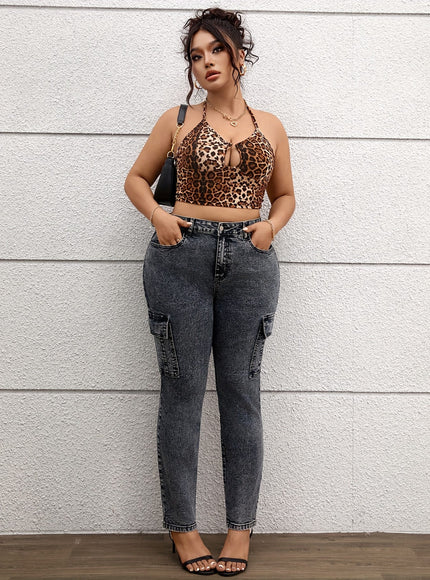 jkthpu-45 Grey stretch plus size Women's small leg jeans
