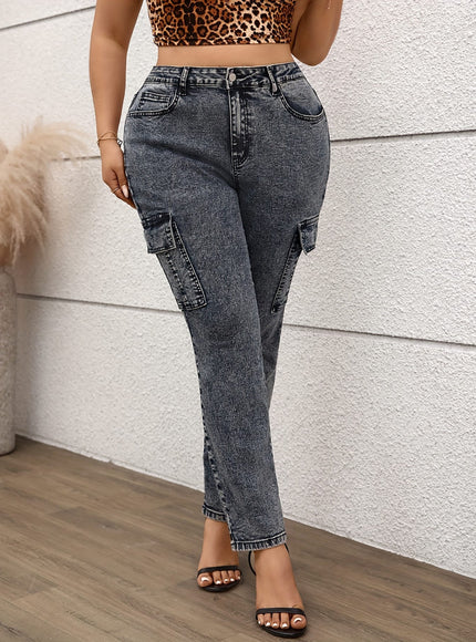 jkthpu-45 Grey stretch plus size Women's small leg jeans