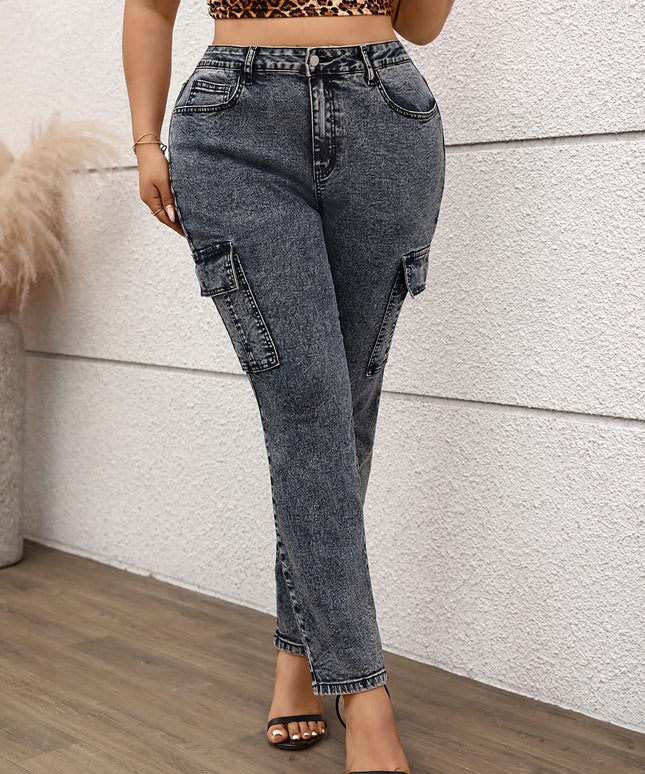 jkthpu-45 Grey stretch plus size Women's small leg jeans
