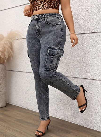 jkthpu-45 Grey stretch plus size Women's small leg jeans
