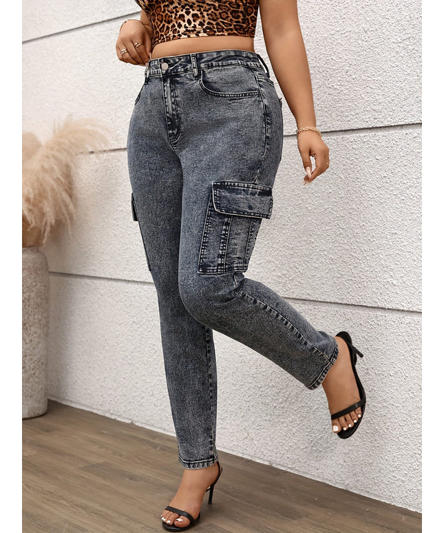jkthpu-45 Grey stretch plus size Women's small leg jeans