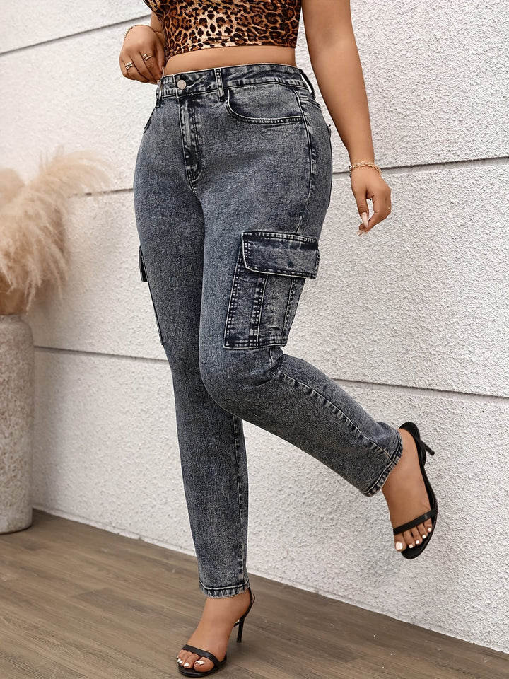 Grey stretch plus size Women's small leg jeans