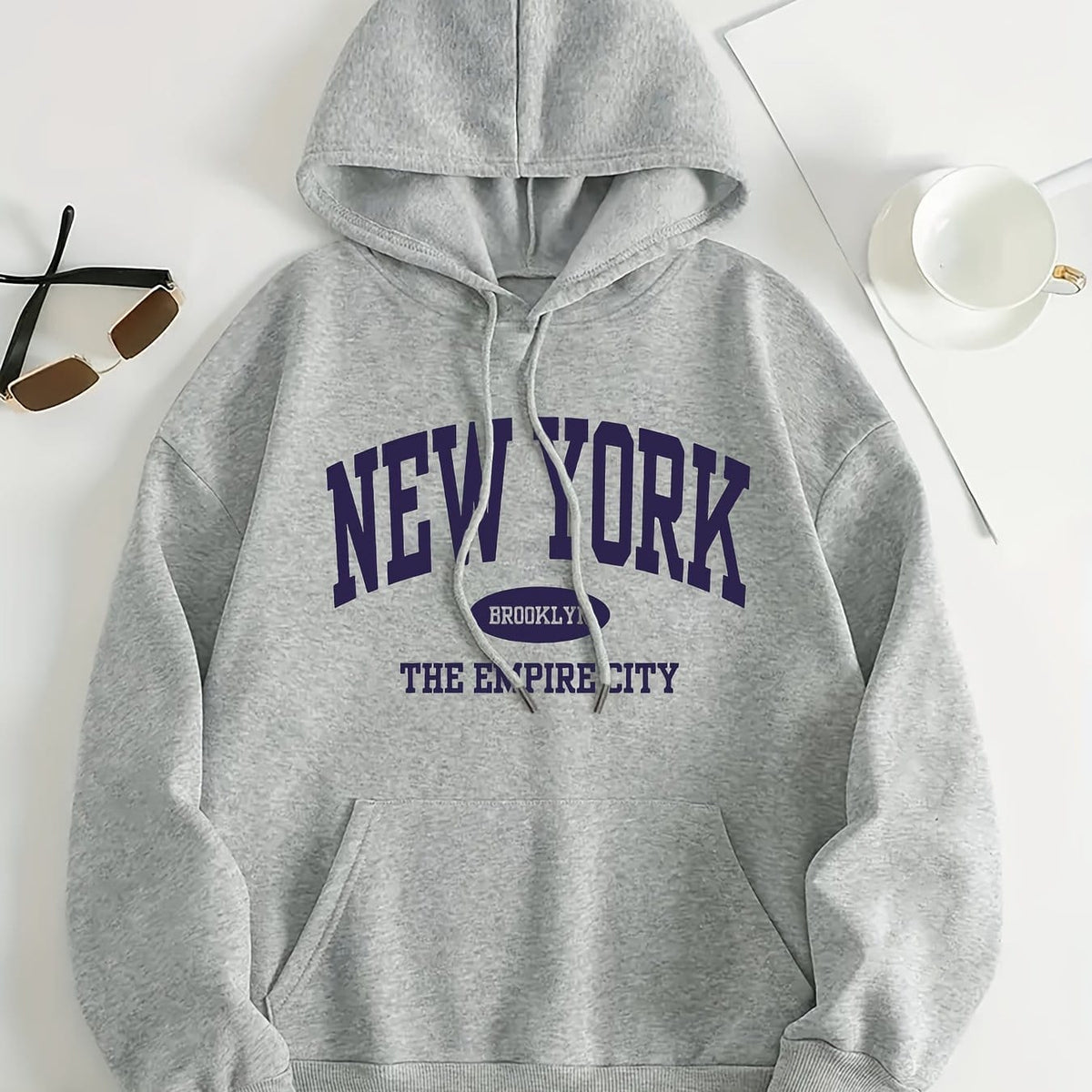jkthpu-45 grey / UK 16 1pc Women'S Plus Size Hoodie - Casual Polyester